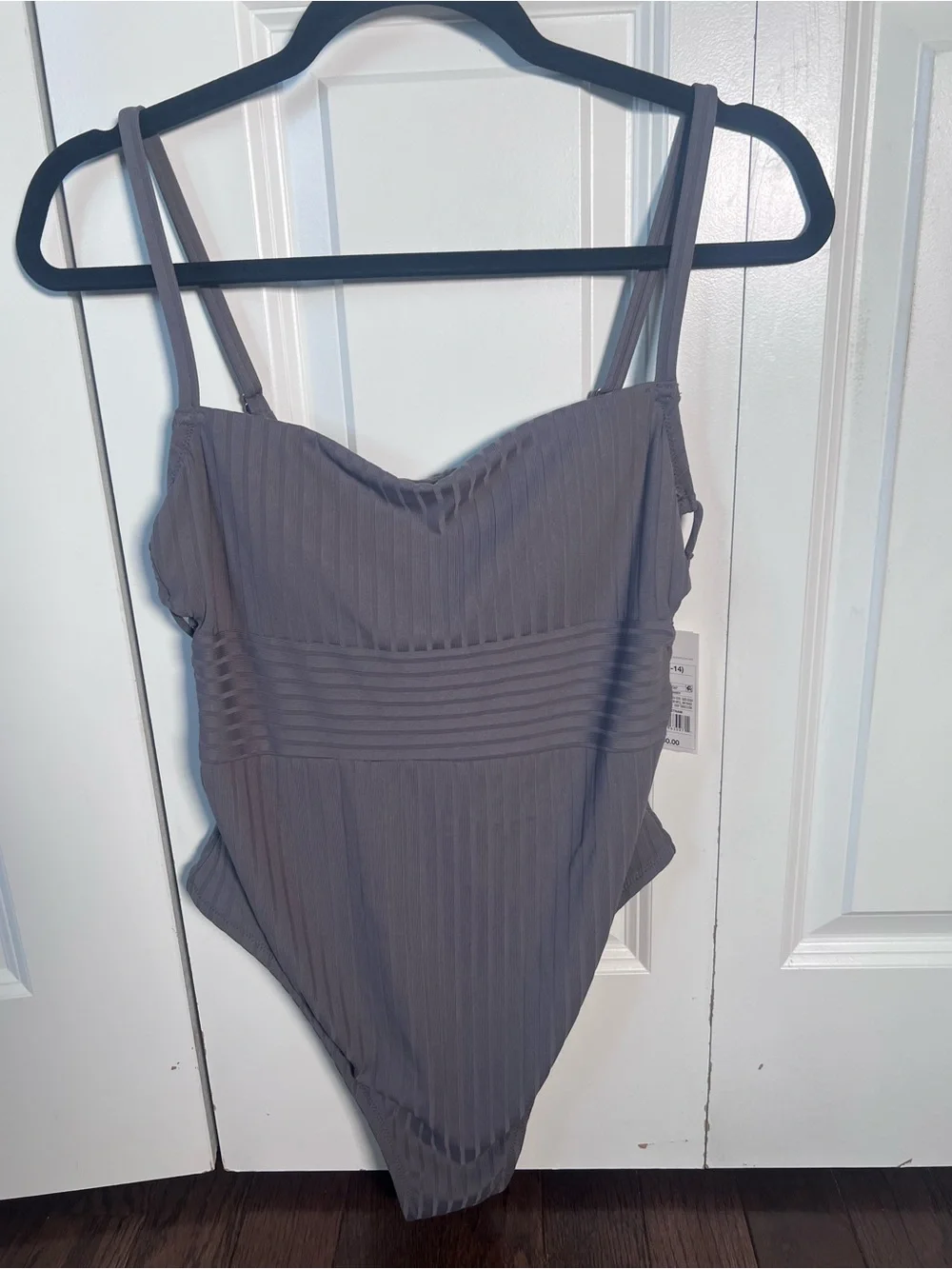 Shade & Shore Gray Ribbed One-Piece Swimsuit with Side Cutouts